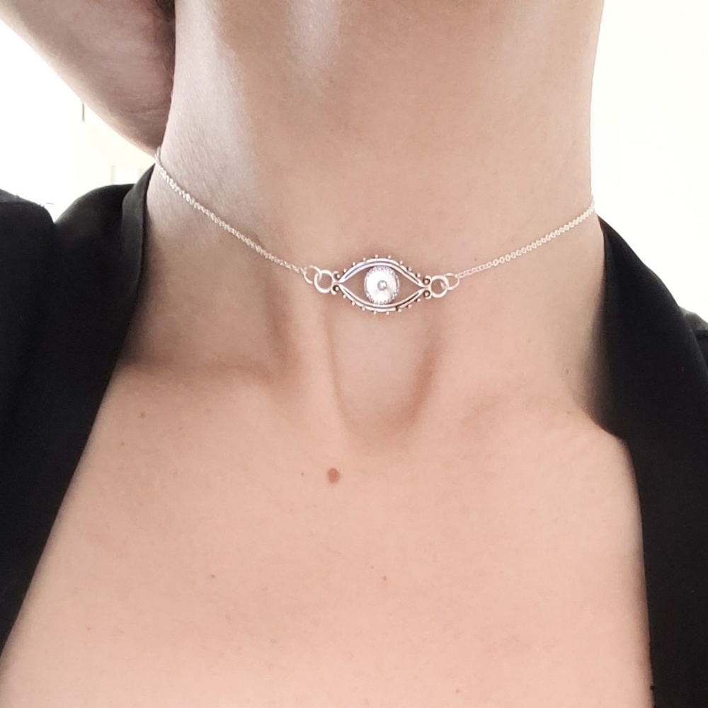 Silver Evil Eye Choker